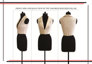 FRONT, SIDE AND BACK VIEW OF THE TAILORED NOTCHED COLLAR
 