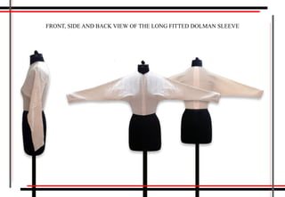 FRONT, SIDE AND BACK VIEW OF THE LONG FITTED DOLMAN SLEEVE
 