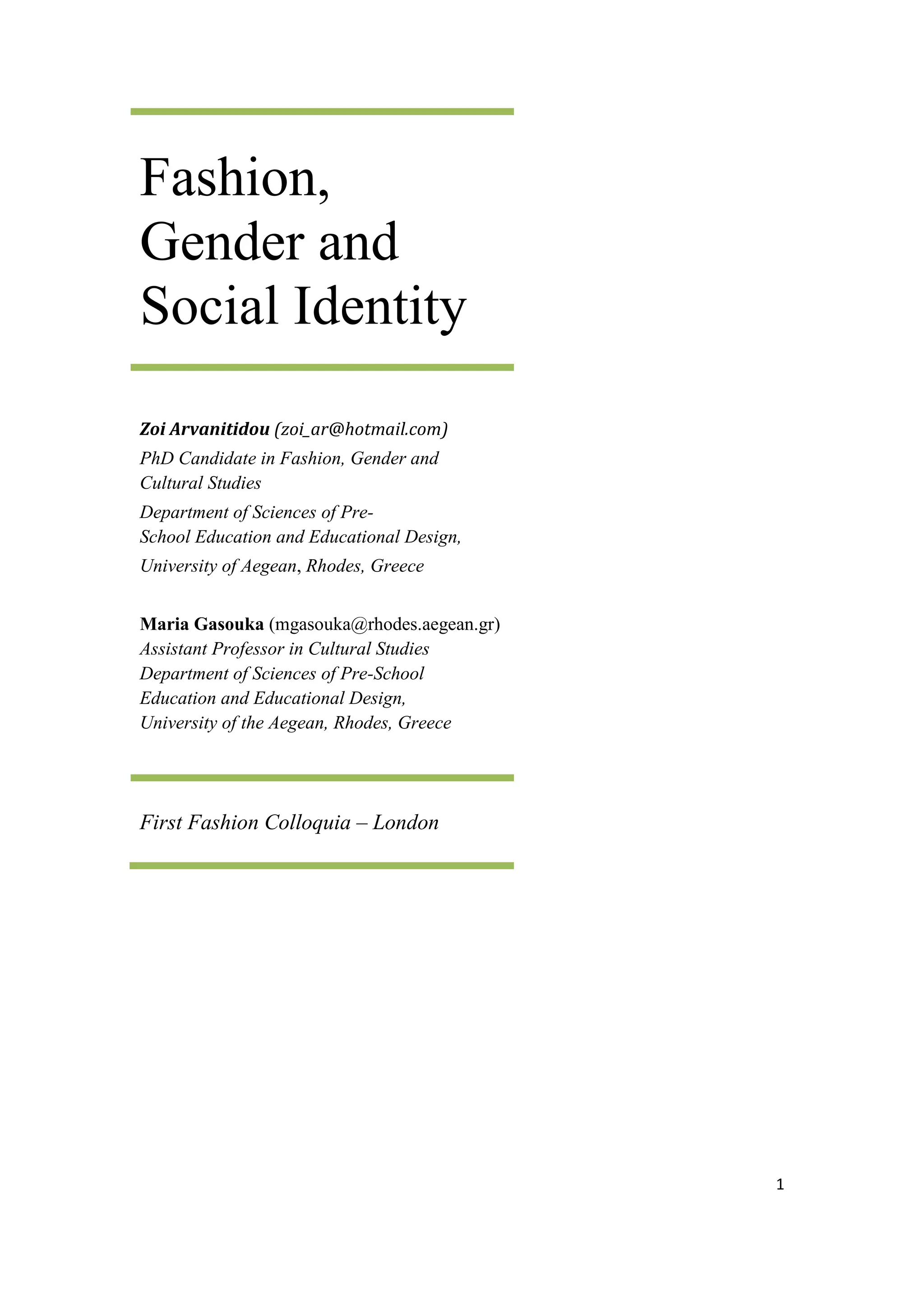 Fashion, gender and social identity | PDF