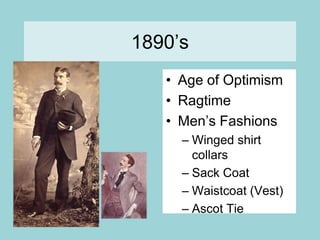 1890’sAge of OptimismRagtimeMen’s FashionsWinged shirt collarsSack CoatWaistcoat (Vest)Ascot Tie