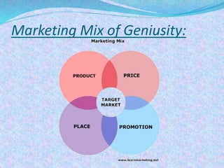 Marketing Mix of Geniusity:
 