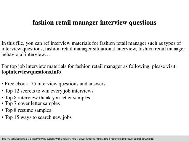 Fashion Retail Manager Interview Questions