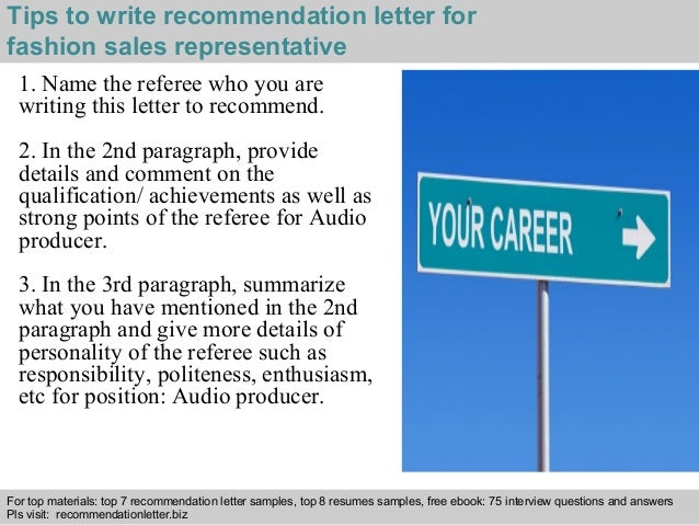 Fashion sales representative recommendation letter