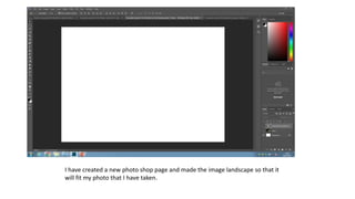 I have created a new photo shop page and made the image landscape so that it
will fit my photo that I have taken.
 