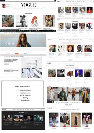 WEBSITE HOMEPAGE:
- Opening page
- Fashion news
- Arts& lifestyle
- Beauty
- Look books
 