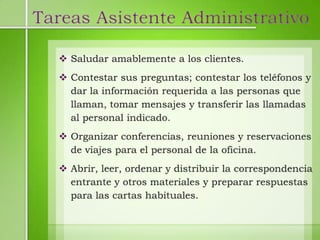 Tareas Asistente Administrativo
 