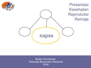 napza
Badan Koordinasi
Keluarga Berencana Nasional
2004
Presentasi
Kesehatan
Reproduksi
Remaja
 