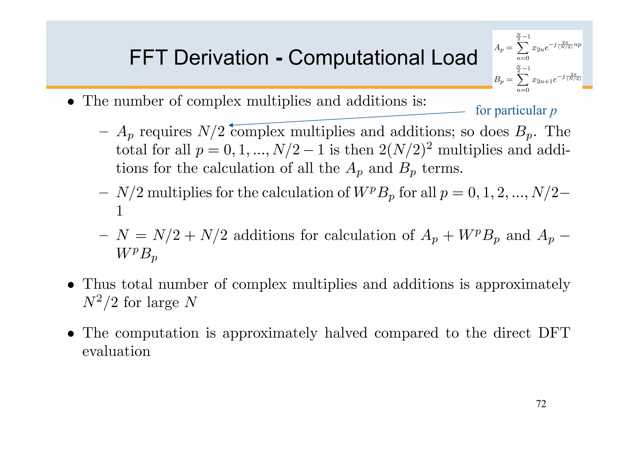 FFT Derivation - Computational Load

                                  for particular p




                                             72
 