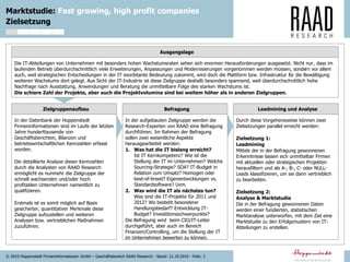 © 2010 Hoppenstedt Firmeninformationen GmbH – Geschäftsbereich RAAD Research - Stand: 21.10.2010 - Folie: 3
Marktstudie: Fast growing, high profit companies
Zielsetzung
Durch diese Vorgehensweise können zwei
Zielsetzungen parallel erreicht werden:
Zielsetzung 1:
Leadmining
Mittels der in der Befragung gewonnenen
Erkenntnisse lassen sich unmittelbar Firmen
mit aktuellen oder strategischen Projekten
herausfiltern und als A-, B-, C- oder NULL-
Leads klassifizieren, um sie dann vertrieblich
zu bearbeiten.
Zielsetzung 2:
Analyse & Marktstudie
Die in der Befragung gewonnenen Daten
werden einer fundierten, statistischen
Marktanalyse unterworfen, mit dem Ziel eine
Marktstudie zu den Erfolgsmustern von IT-
Abteilungen zu erstellen.
Leadmining und Analyse
Ausgangslage
In der Datenbank der Hoppenstedt
Firmeninformationen sind im Laufe der letzten
Jahre hunderttausende von
Geschäftsberichten, Bilanzen und
betriebswirtschaftlichen Kennzahlen erfasst
worden.
Die detaillierte Analyse dieser Kennzahlen
durch die Analysten von RAAD Research
ermöglicht es nunmehr die Zielgruppe der
schnell wachsenden und/oder hoch
profitablen Unternehmen namentlich zu
qualifizieren.
Erstmals ist es somit möglich auf Basis
gesicherter, quantitativer Merkmale diese
Zielgruppe aufzustellen und weiteren
Analysen bzw. vertrieblichen Maßnahmen
zuzuführen.
Zielgruppenaufbau
In der aufgebauten Zielgruppe werden die
Research-Experten von RAAD eine Befragung
durchführen. Im Rahmen der Befragung
sollen zwei wesentliche Aspekte
herausgearbeitet werden:
1. Was hat die IT bislang erreicht?
Ist IT Kernkompetenz? Wie ist die
Stellung der IT im Unternehmen? Welche
Sourcing-Strategie? SOA? IT-Budget in
Relation zum Umsatz? Homogen oder
best-of-breed? Eigenentwicklungen vs.
Standardsoftware? Uvm.
2. Was wird die IT als nächstes tun?
Was sind die IT-Projekte für 2011 und
2012? Wo besteht besonderer
Handlungsbedarf? Entwicklung IT-
Budget? Investitionsschwerpunkte?
Die Befragung wird beim CIO/IT-Leiter
durchgeführt, aber auch im Bereich
Finanzen/Controlling, um die Stellung der IT
im Unternehmen bewerten zu können.
Befragung
Die IT-Abteilungen von Unternehmen mit besonders hohen Wachstumsraten sehen sich enormen Herausforderungen ausgesetzt. Nicht nur, dass im
laufenden Betrieb überdurchschnittlich viele Erweiterungen, Anpassungen und Modernisierungen vorgenommen werden müssen, sondern vor allem
auch, weil strategischen Entscheidungen in der IT exorbitante Bedeutung zukommt, wird doch die Plattform bzw. Infrastruktur für die Bewältigung
weiteren Wachstums dort gelegt. Aus Sicht der IT-Industrie ist diese Zielgruppe deshalb besonders spannend, weil überdurchschnittlich hohe
Nachfrage nach Ausstattung, Anwendungen und Beratung die unmittelbare Folge des starken Wachstums ist.
Die schiere Zahl der Projekte, aber auch die Projektvolumina sind bei weitem höher als in anderen Zielgruppen.
 