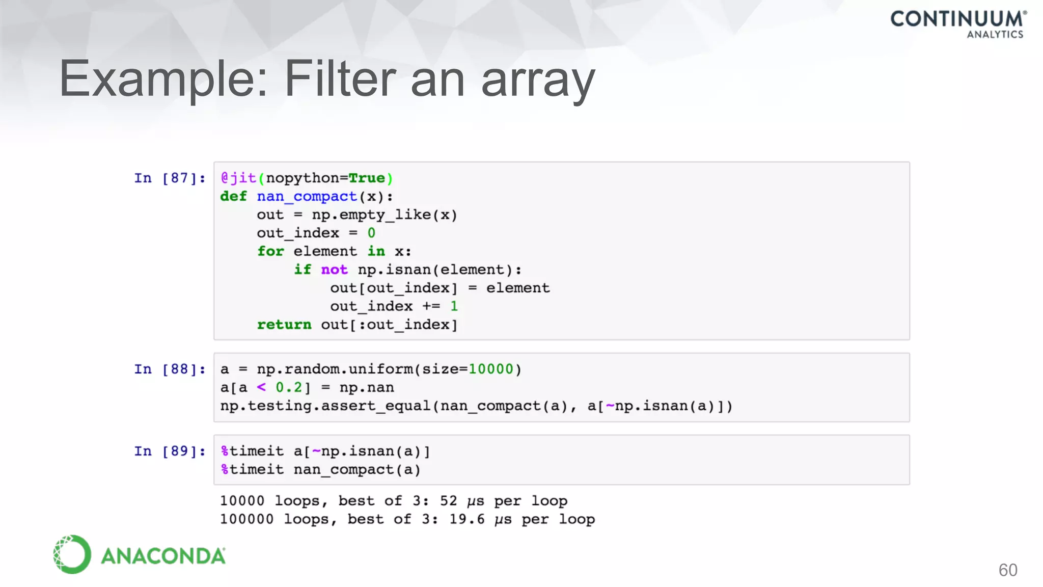 Example: Filter an array
60
 