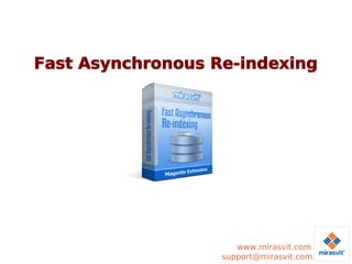 Fast Asynchronous Re-indexing

www.mirasvit.com
support@mirasvit.com

 