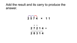 Add the result and its carry to produce the
answer.
 