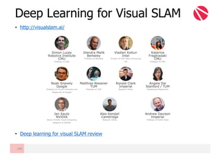 • http://visualslam.ai/
• Deep learning for visual SLAM review
Deep Learning for Visual SLAM
140
 