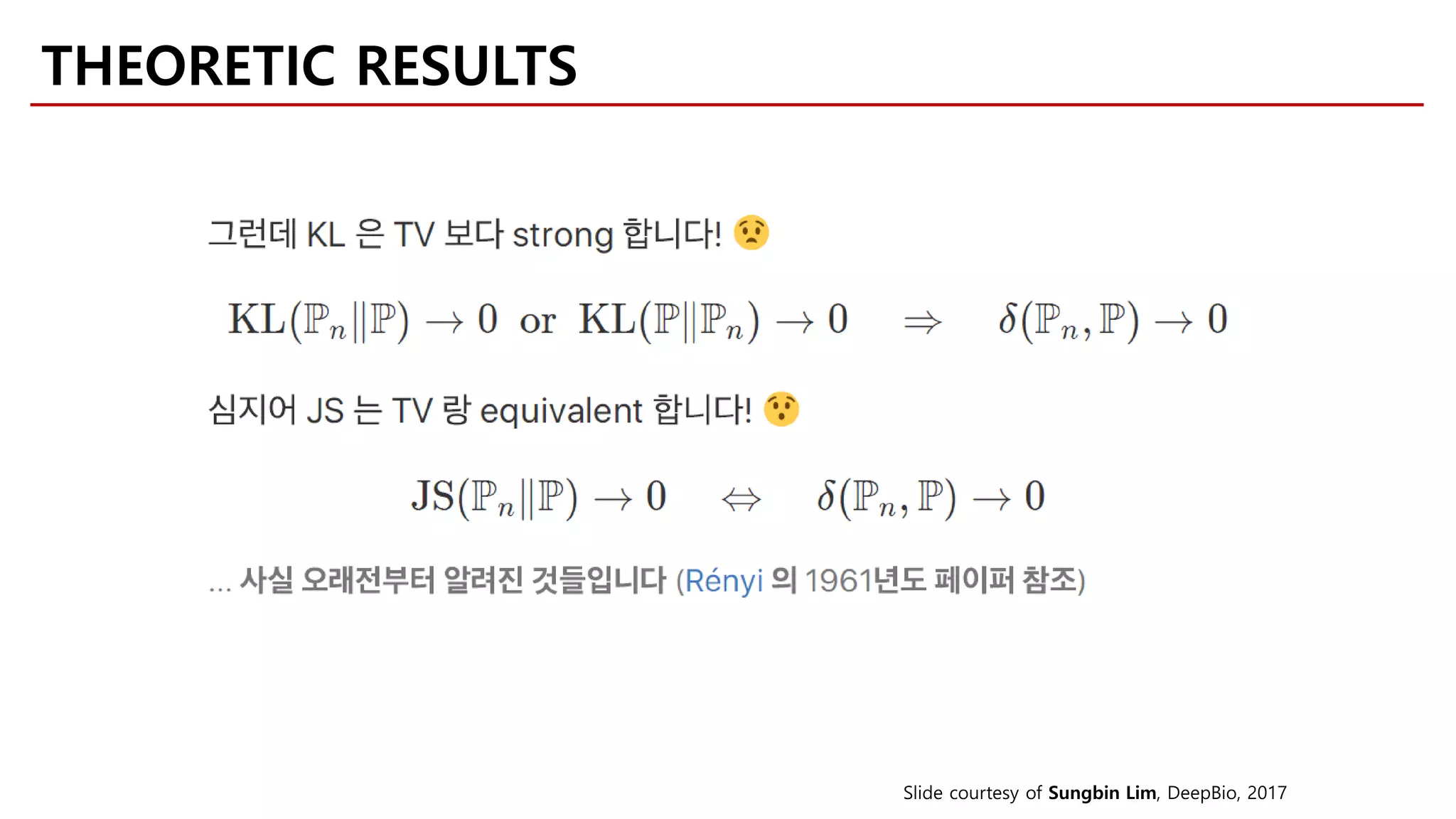THEORETIC RESULTS
Slide courtesy of Sungbin Lim, DeepBio, 2017
 