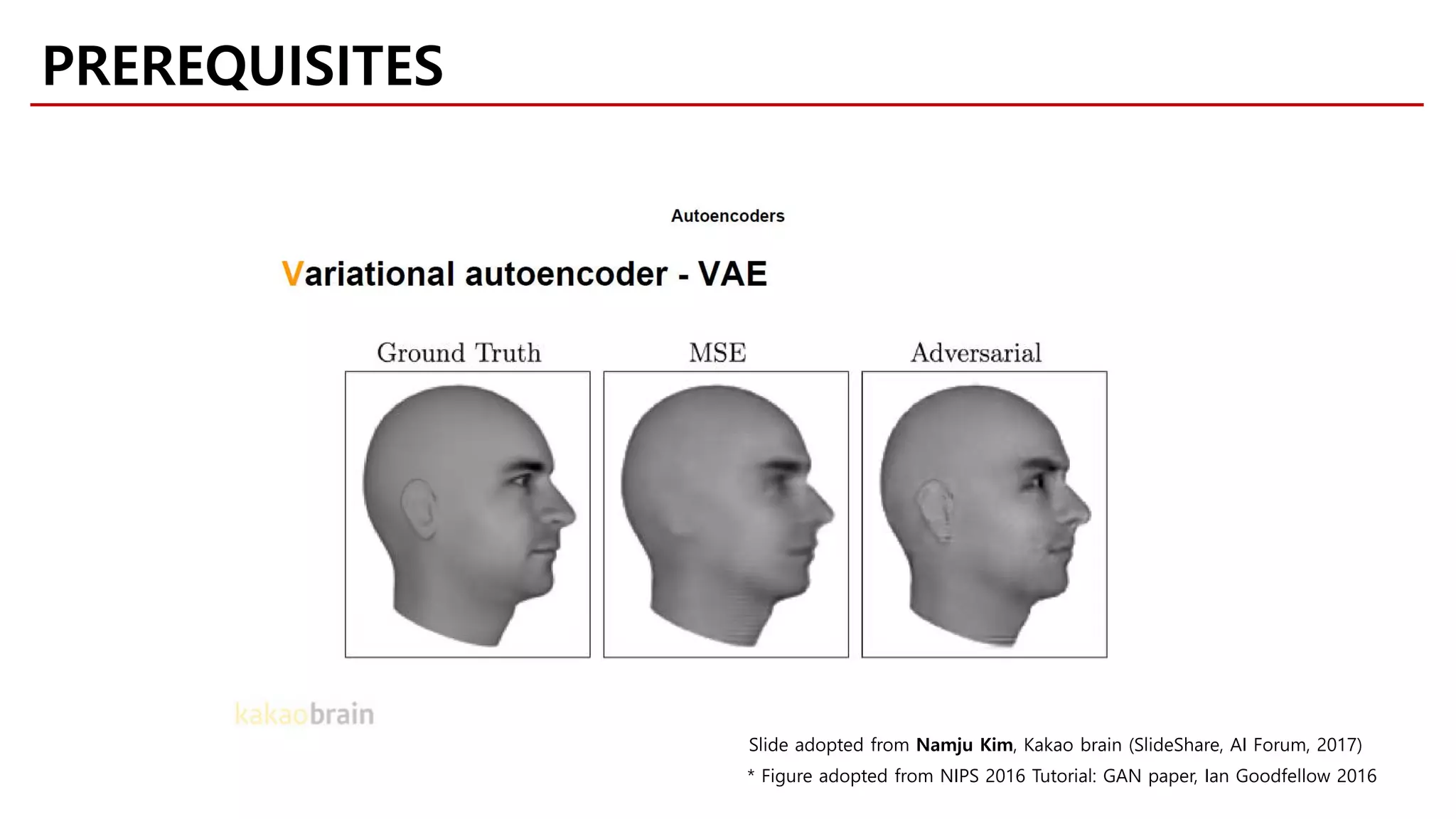 PREREQUISITES
Slide adopted from Namju Kim, Kakao brain (SlideShare, AI Forum, 2017)
* Figure adopted from NIPS 2016 Tutorial: GAN paper, Ian Goodfellow 2016
 