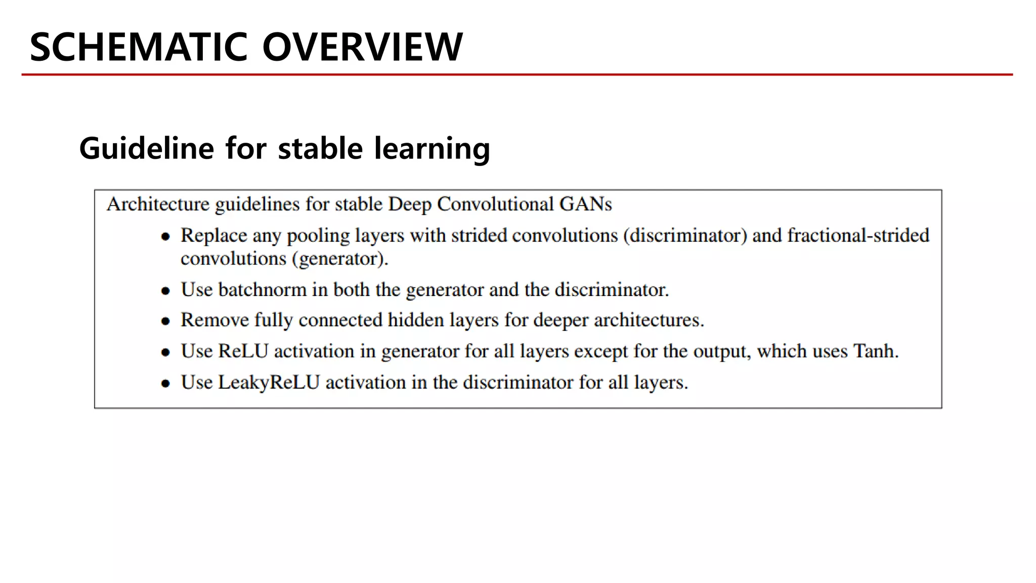 SCHEMATIC OVERVIEW
Guideline for stable learning
 
