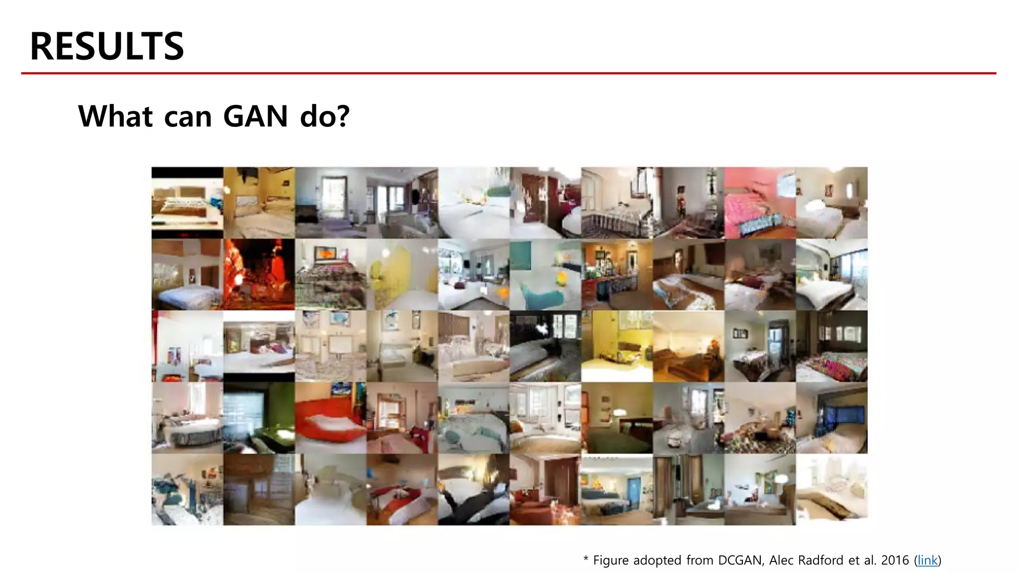 RESULTS
* Figure adopted from DCGAN, Alec Radford et al. 2016 (link)
What can GAN do?
 