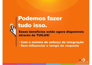 Podemosfazertudoisso.Essesbenefíciosestão agora disponíveisatravés do TUILUX! Com o mínimo de esforço de integração