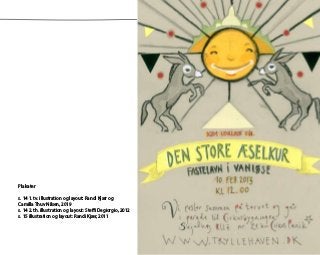 Plakater
s. 14 1. tv. illustration og layout: Randi Kjær og
Camilla Thuv Nilsen, 2019
s. 14 2. th. illustration og layout: Steffi Degiorgio, 2012
s. 15 illustration og layout: Randi Kjær, 2011
 