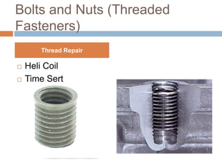Bolts and Nuts (Threaded
Fasteners)
 Heli Coil
 Time Sert
Thread Repair
 