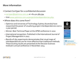 More	
  information	
  
• Contact	
  Cai	
  Kjaer	
  for	
  a	
  conﬁdential	
  discussion	
  
– cai.kjaer@optimice.com.au...