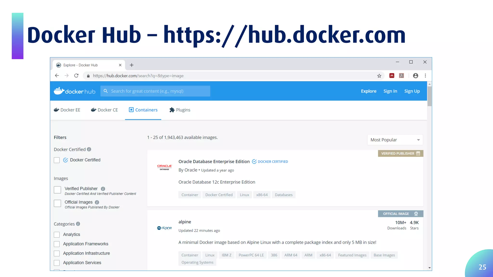 25 Docker Hub – https://hub.docker.com 