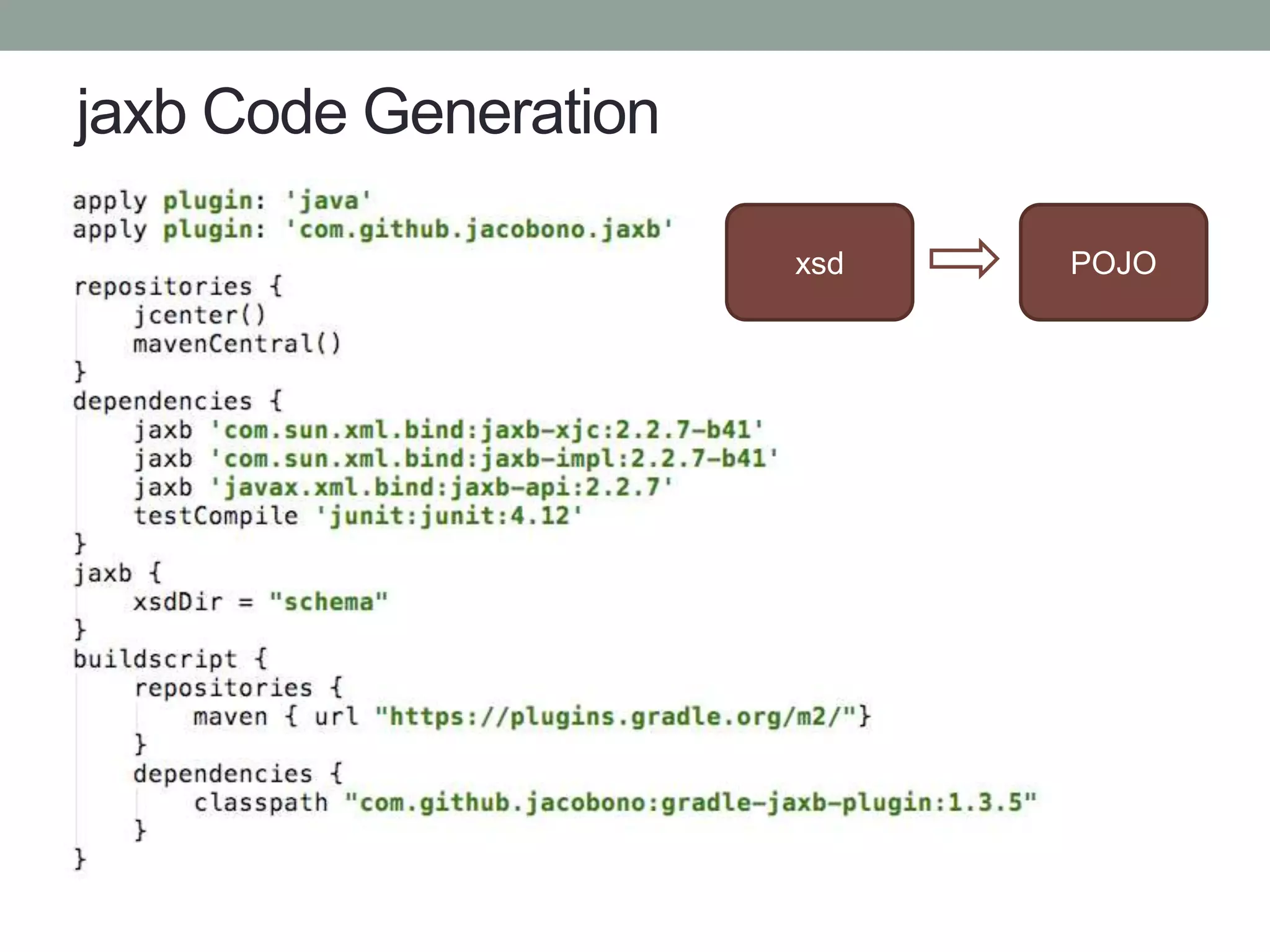 jaxb Code Generation
POJOxsd
 