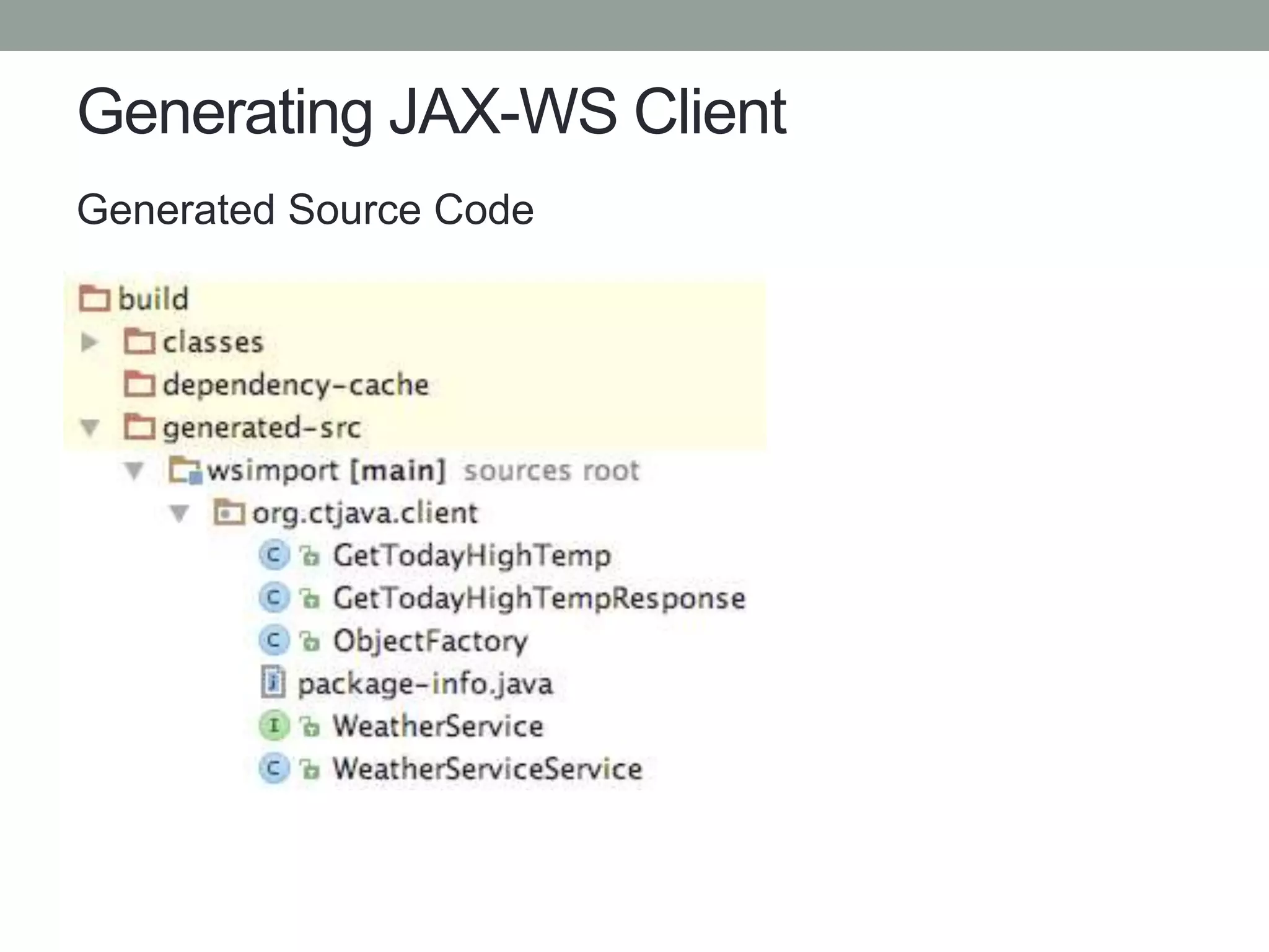 Generating JAX-WS Client
Generated Source Code
 