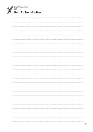 English Department
KS4

Unit 1: Non-Fiction
……………………………………………………………………………………………………

……………………………………………………………………………………………………

……………………………………………………………………………………………………

……………………………………………………………………………………………………

……………………………………………………………………………………………………

……………………………………………………………………………………………………

……………………………………………………………………………………………………

……………………………………………………………………………………………………

……………………………………………………………………………………………………

……………………………………………………………………………………………………

……………………………………………………………………………………………………

……………………………………………………………………………………………………

……………………………………………………………………………………………………

……………………………………………………………………………………………………

……………………………………………………………………………………………………

……………………………………………………………………………………………………

……………………………………………………………………………………………………

……………………………………………………………………………………………………

……………………………………………………………………………………………………

……………………………………………………………………………………………………

……………………………………………………………………………………………………

……………………………………………………………………………………………………

……………………………………………………………………………………………………

……………………………………………………………………………………………………

……………………………………………………………………………………………………
                                         10
 