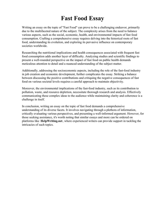 Fast Food Essay PDF