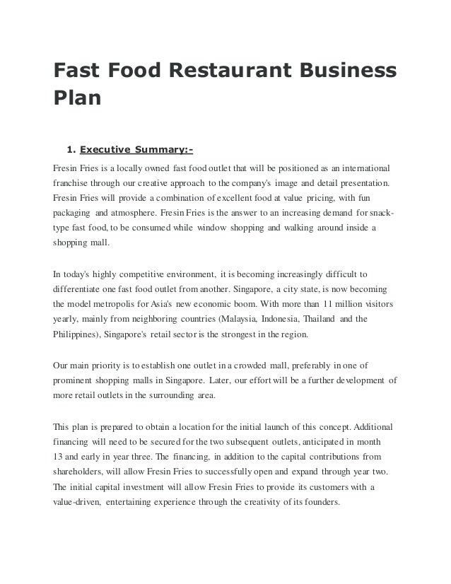 executive summary of fast food restaurant business plan