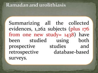 Summarizing all the collected
evidences, 1,262 subjects (plus 176
from one new study= 1438) have
been studied using both
prospective studies and
retrospective database-based
surveys.
 
