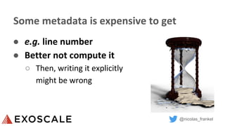 @nicolas_frankel
Some metadata is expensive to get
● e.g. line number
● Better not compute it
○ Then, writing it explicitly
might be wrong
 