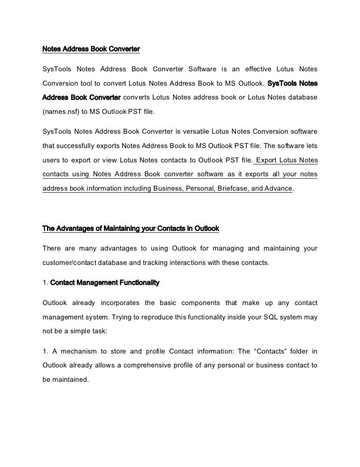 Fast Lotus Notes Contact Conversion Tool