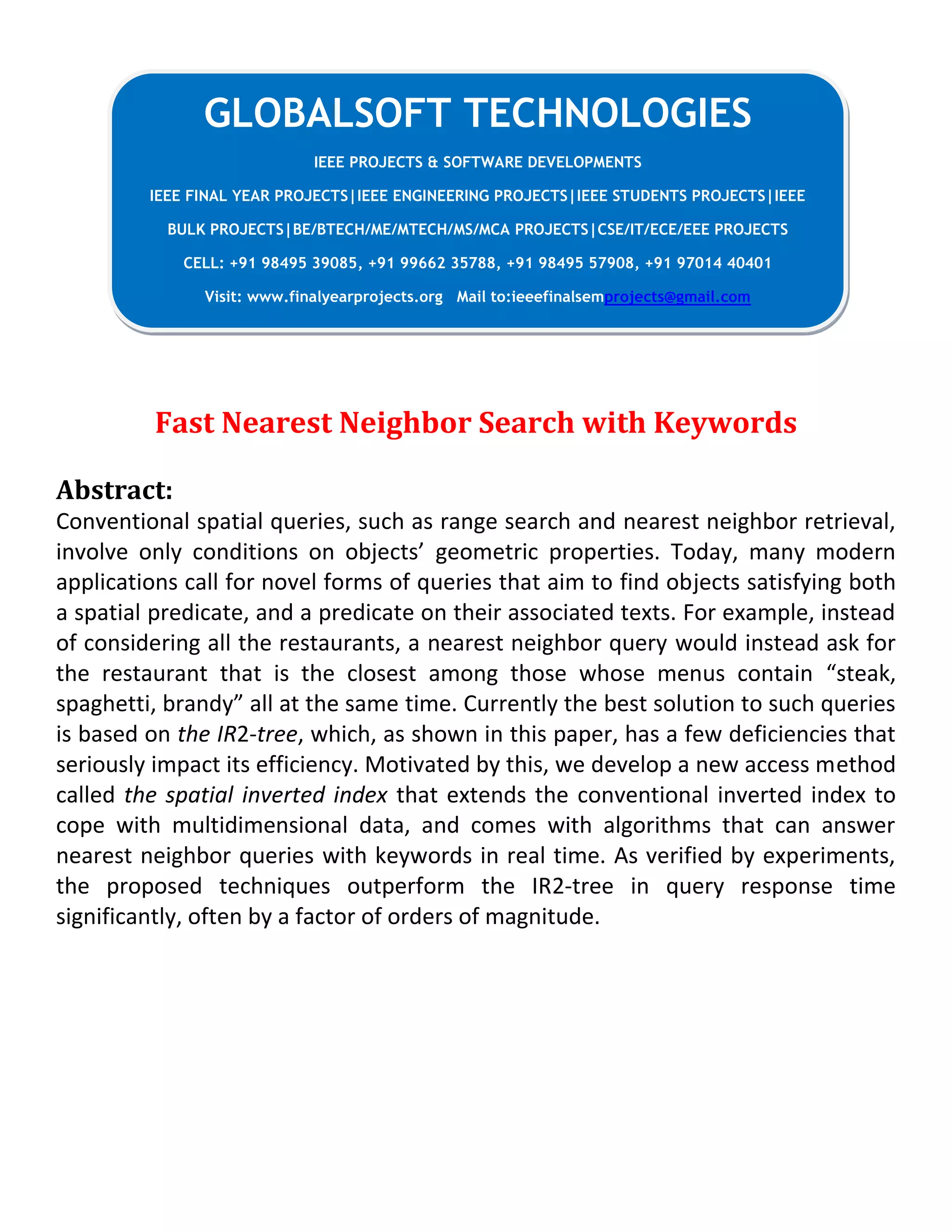 Fast nearest neighbor search with keywords | PDF