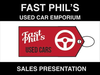 !
!
!
!
!
FAST PHIL’S!
USED CAR EMPORIUM
SALES PRESENTATION
 