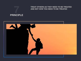 7PRINCIPLE
TREAT OTHERS AS THEY NEED TO BE TREATED
AND NOT HOW YOU NEED TO BE TREATED
 