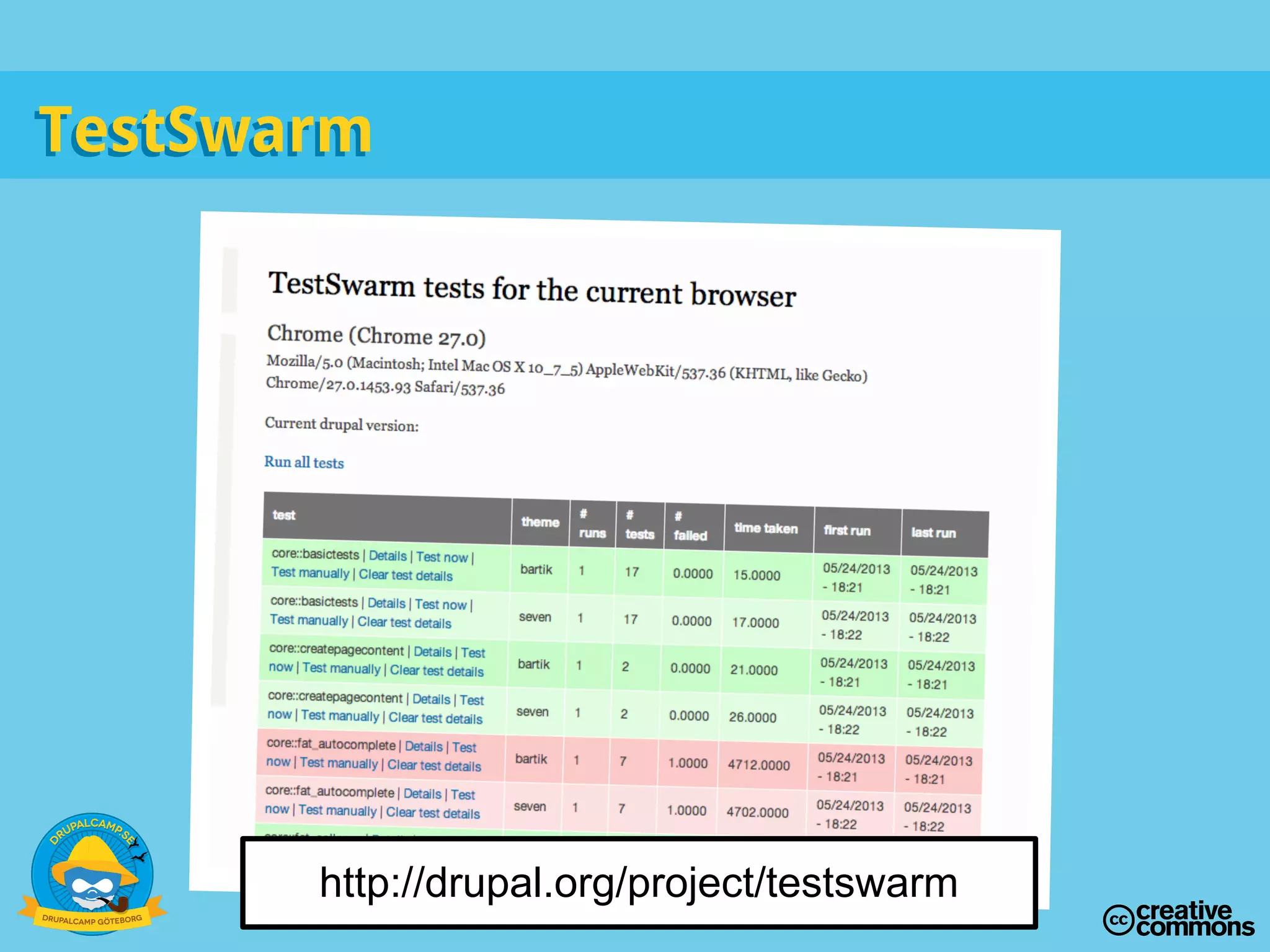 TestSwarmTestSwarm
http://drupal.org/project/testswarm
 