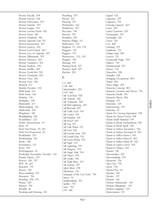 Bestow Decade 518                     Breathing 475                    Capital 162
Bestow Disease 518                    Brewer 221                       Carpenter 225
Bestow Dislocation 519                Brewing 333                      Carpentry 333
Bestow Earache 519                    Brickmaker 222                   Carrying Capacity 463
Bestow Fatigue 519                    Brittlebone 527                  Carter 225
Bestow Greater Harm 520               Brooches 740                     Carter/Teamster 225
Bestow Harm 520                       Brooms 730                       Cartography 333
Bestow Headache 520                   Brotheler 222                    Cartwright 226
Bestow Ingrown Nail 521               Bubonic Plague 63                Carver 226
Bestow Intoxication 521               Buffoonery 123                   CAS 468
Bestow Leprosy 522                    Bugbear 17, 165, 174             Catching 333
Bestow Lesser Harm 522                Buggeric 151                     Cauldrons 731
Bestow Loss of Appetite 523           Buggery 193                      Ceiling Limit 829
Bestow Millennium 523                 Bureaucracy 112, 163             Censers 729
Bestow Muteness 523                   Burglary 181                     Ceremonial Magic 494
Bestow Numbness 524                   Burning 472                      Chalices 730
Bestow Paralysis 524                  Burning Bush 527                 Chambermaid 227
Bestow Sniffles 525                   Business Spell 527               Chance 112
Bestow Tooth-Rot 525                  Butcher 224                      Chancellor 228
Bestow Toothache 525                                                   Chandler 228
Bestow Ulcer 526                      C                                Changing Occupations 803
Bestow Virus 526                      CA 468                           Chants 496
Betrayal 111                          CAB 468                          Chaos Magic 495
Bipolar Disorder 132                  Cabinetmaker 224                 Character Concept 803
Birth Rank 149                        CAH 468                          Character Creation and Choice 790
Birth Status 146                      Call Acid Rain 528               Character Death 491
Birthday 146                          Call Animals 528                 Character Sheets 836
Birthplace 148                                                         Charging 471




                                                                                                           Index
                                      Call Avalanche 528
Blacksmith 217                        Call Ball Lightning 529          Charioteer 229
Blacksmithing 326                     Call Blizzard 529                Charioteering 333
Bladesmith 218                        Call Chilly Gust 530             Charisma 70
Blasphemy 180                         Call Comet 530                   Charm for Causing Separation 538
Blindfighting 326                     Call Familiar 530                Charm for Direct Vision 538
Boastfulness 123                      Call Flood 530                   Charm Small Mammal 539
Bodily Attractiveness 69              Call Fog 531                     Charm to Break Enchantment 540
Body 39                               Call Gale Wind 531               Charm to Break Spells 540
Body Part Points 39, 467              Call God 532                     Charm to Induce Insomnia I 540
Body Part Proportion 44               Call Greater Item 532            Charm to Induce Insomnia II 540
Bookbinder 219                        Call Guard Dog 532               Charm to Inflict Harm I 541
Bookbinding 326                       Call Lesser Being 532            Charm to Inflict Harm II 542
Books 748                             Call Light 533                   Charm to Inflict Harm III 542
Boorishness 121                       Call Lightning 533               Charm to Open a Door 543
Boots 705                             Call Maggots 534                 Charm to Subject 543
Borbytingarna 32                      Call Magic Mail 534              Charms 740
Borderline Personality Disorder 132   Call Object 535                  Cheesemaker 229
Bounty Hunter 219                     Call Quake 536                   Cheesemaking 335
Bowyer 220, 327                       Call Tidal Wave 537              Chemistry 334
BPP 39, 467                           Call Vermin 537                  Chess Sets 730
Bracelets 739                         Called Shots 478                 Chests 730
Bracers 706                           Callomania 132                   Chicken Pox 64
Brass-smithing 327                    Campaign of the Lost Souls 796   Chieftan 230
Brassieres 706                        Cancer 64                        Chivalry 157
Brawling 328, 472                     Candlemaking 333                 Choleric 126
Brazier 220                           Candles 730                      Choleric-Melancholic 130
Braziers 730                          Canes 729                        Choleric-Phlegmatic 130
Breadth 46                            CAP 468                          Choleric-Sanguine 129
Breaking and Entering 181                                              Choreomania 133

                                                     963
 