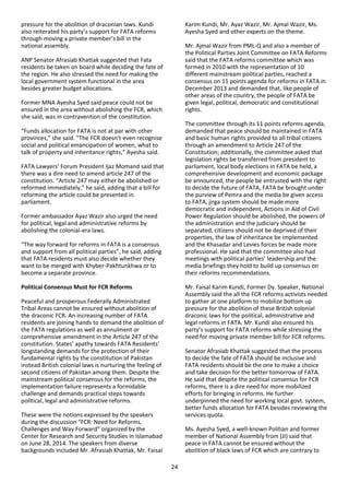 FATA Reforms News Update (June-October 2014)