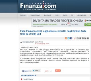Fata, società di Finmeccanica si aggiudica contratto