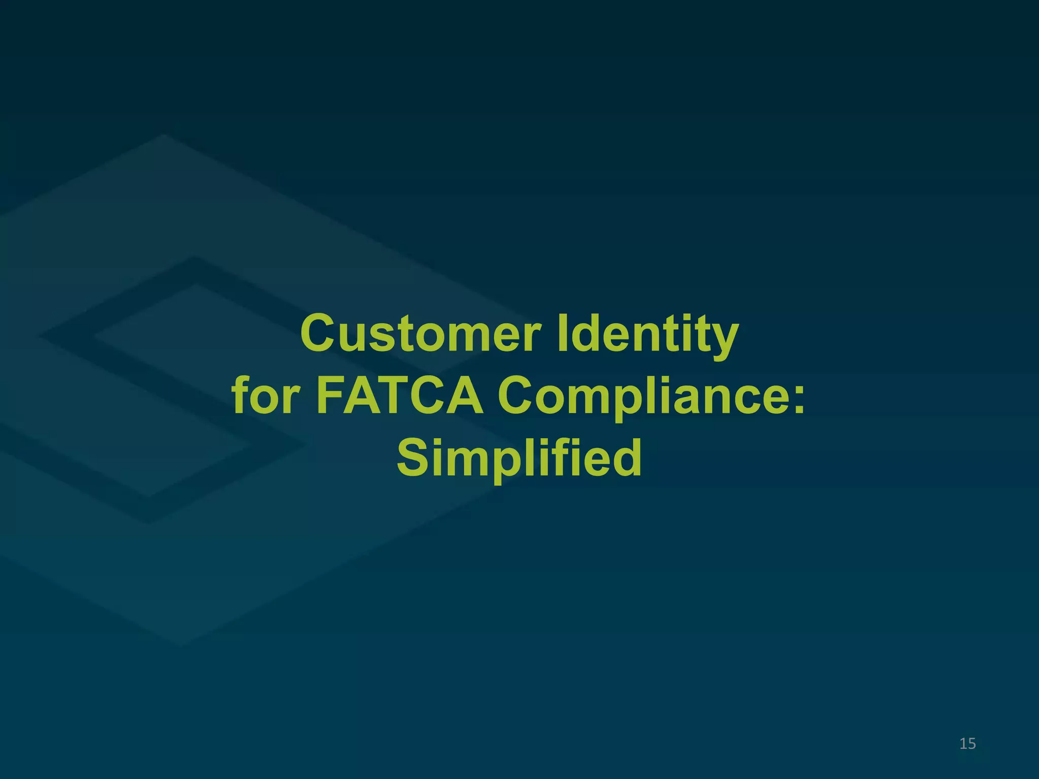 Customer Identity
for FATCA Compliance:
Simplified
15
 
