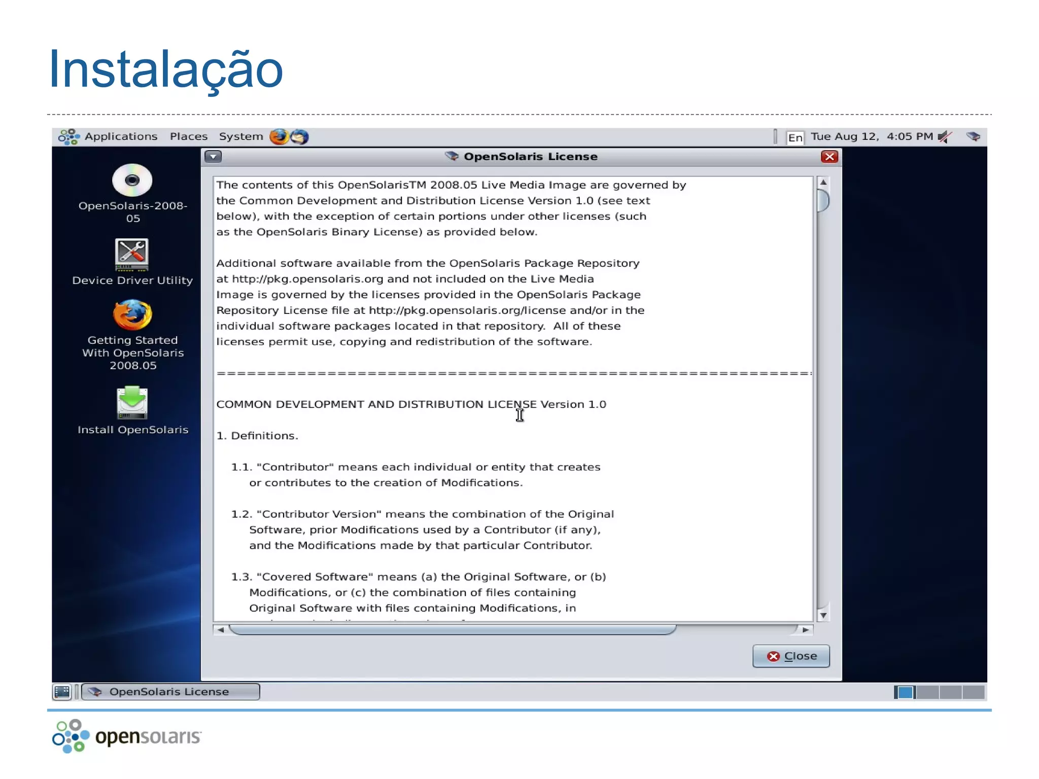 OpenSolaris no Virtual box