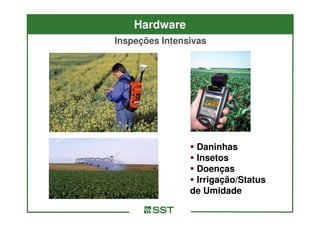 Hardware
Inspeções Intensivas




                 Daninhas
                 Insetos
                 Doenças
                 Irrigação/Status
                de Umidade
 