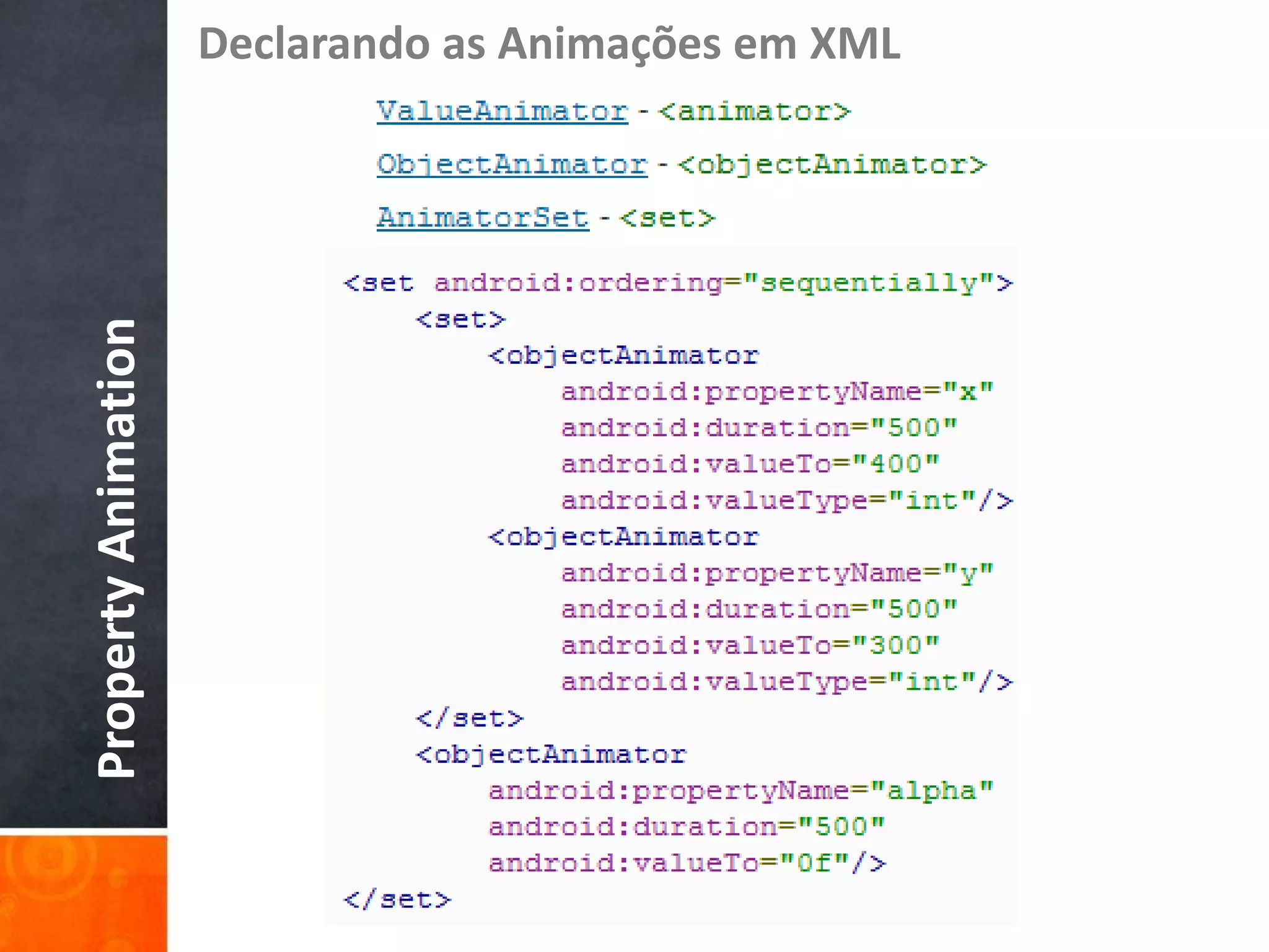 Declarando as Animações em XML
Property Animation
 