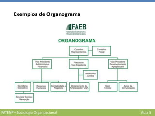 FATENP – Sociologia Organizacional Aula 5
Exemplos de Organograma
 