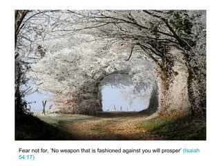 Fear not for, ‘No weapon that is fashioned against you will prosper’  (Isaiah 54:17) 