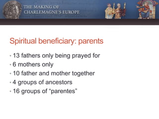 Spiritual beneficiary: parents
• 13 fathers only being prayed for
• 6 mothers only
• 10 father and mother together
• 4 gro...