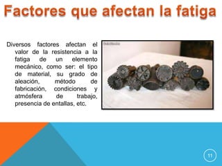 Diversos factores afectan el
valor de la resistencia a la
fatiga
de
un
elemento
mecánico, como ser: el tipo
de material, s...