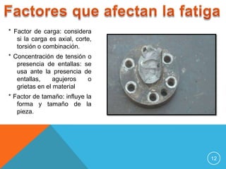 * Factor de carga: considera
si la carga es axial, corte,
torsión o combinación.
* Concentración de tensión o
presencia de...